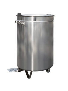 Stainless steel waste can.