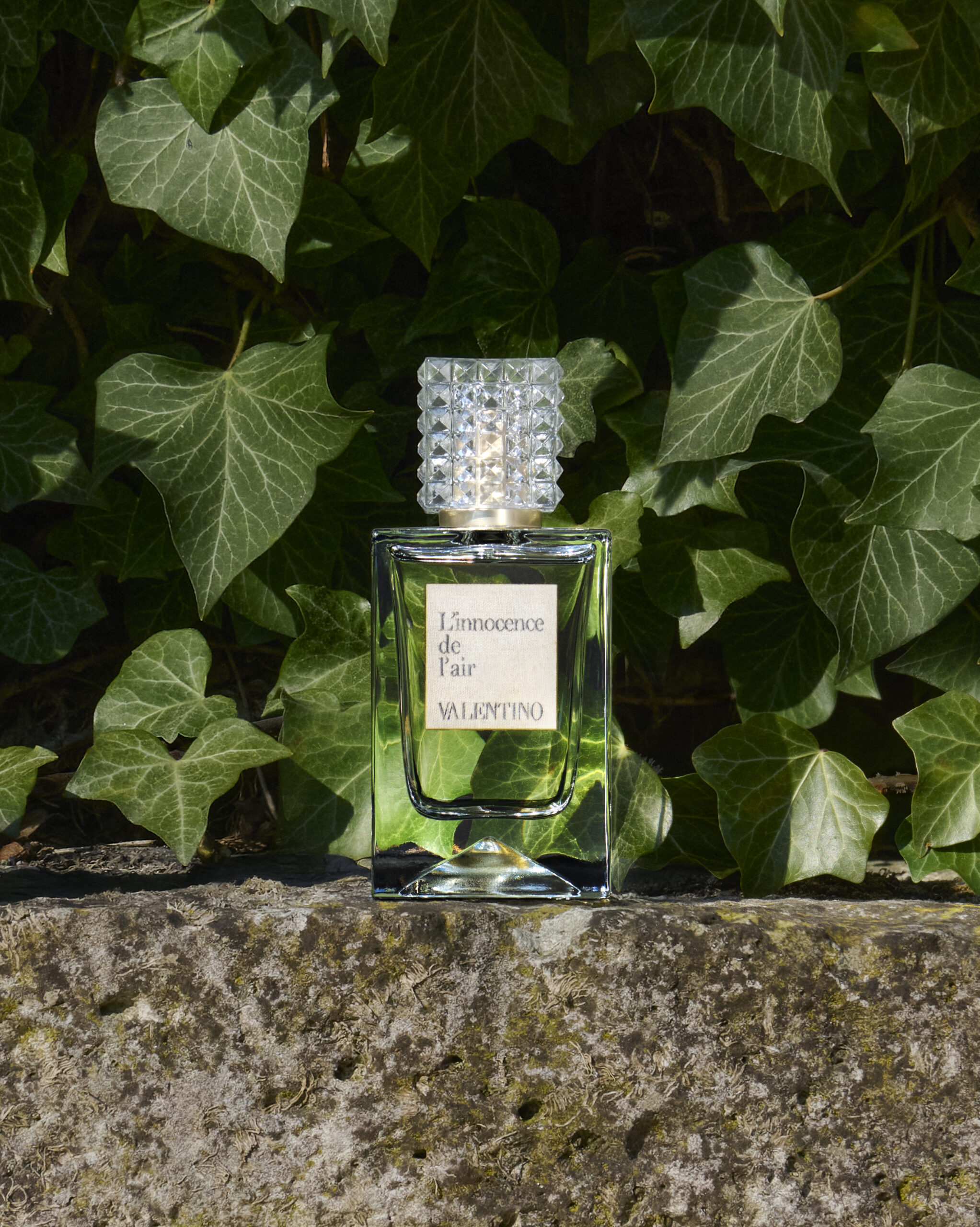 A perfume bottle is positioned for Valentino's Analog of Dreams campaign