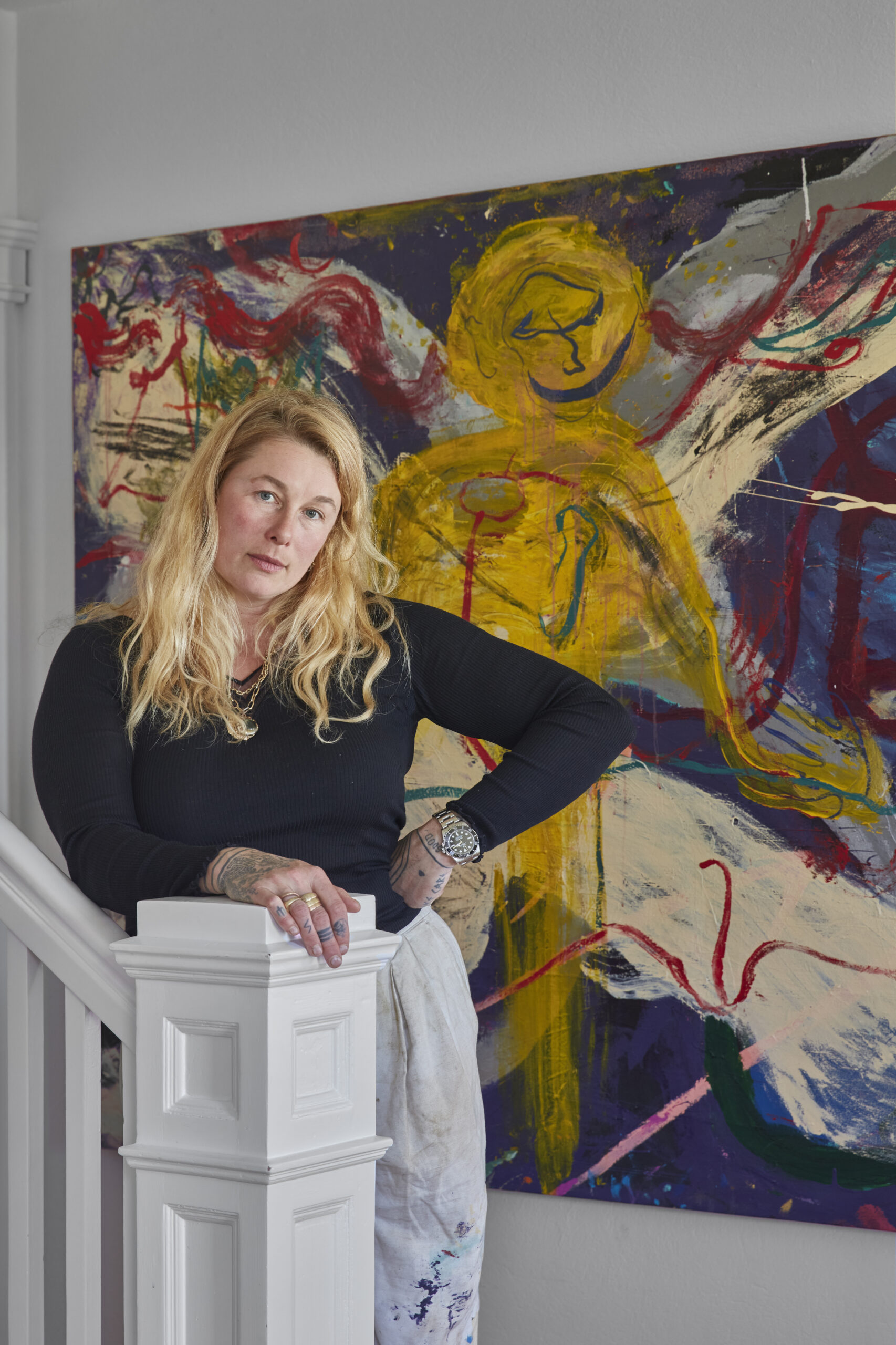 Artist Suzannah Wainhouse at home with Protecting the Invisible, 2025