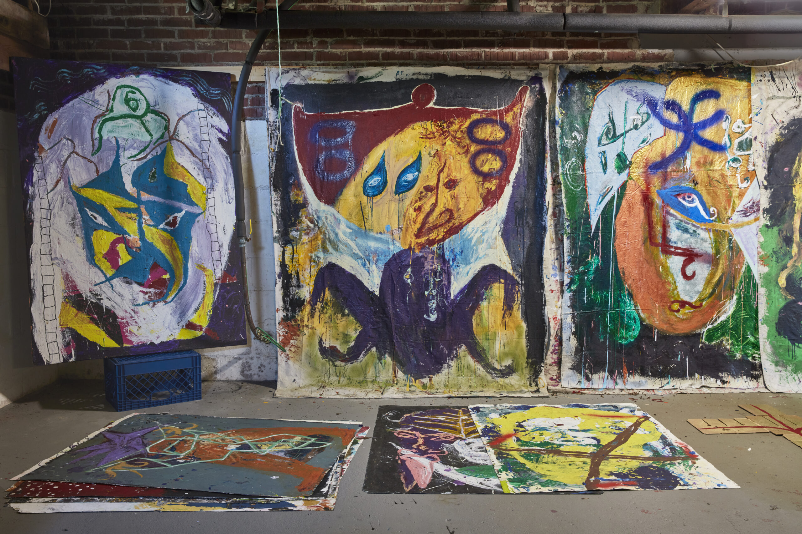 Artist Suzannah Wainhouse's paintings in her studio