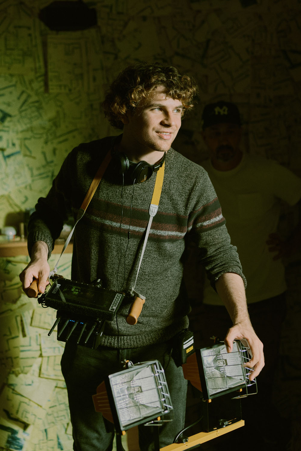 Director Kane Parsons on the set of Backrooms