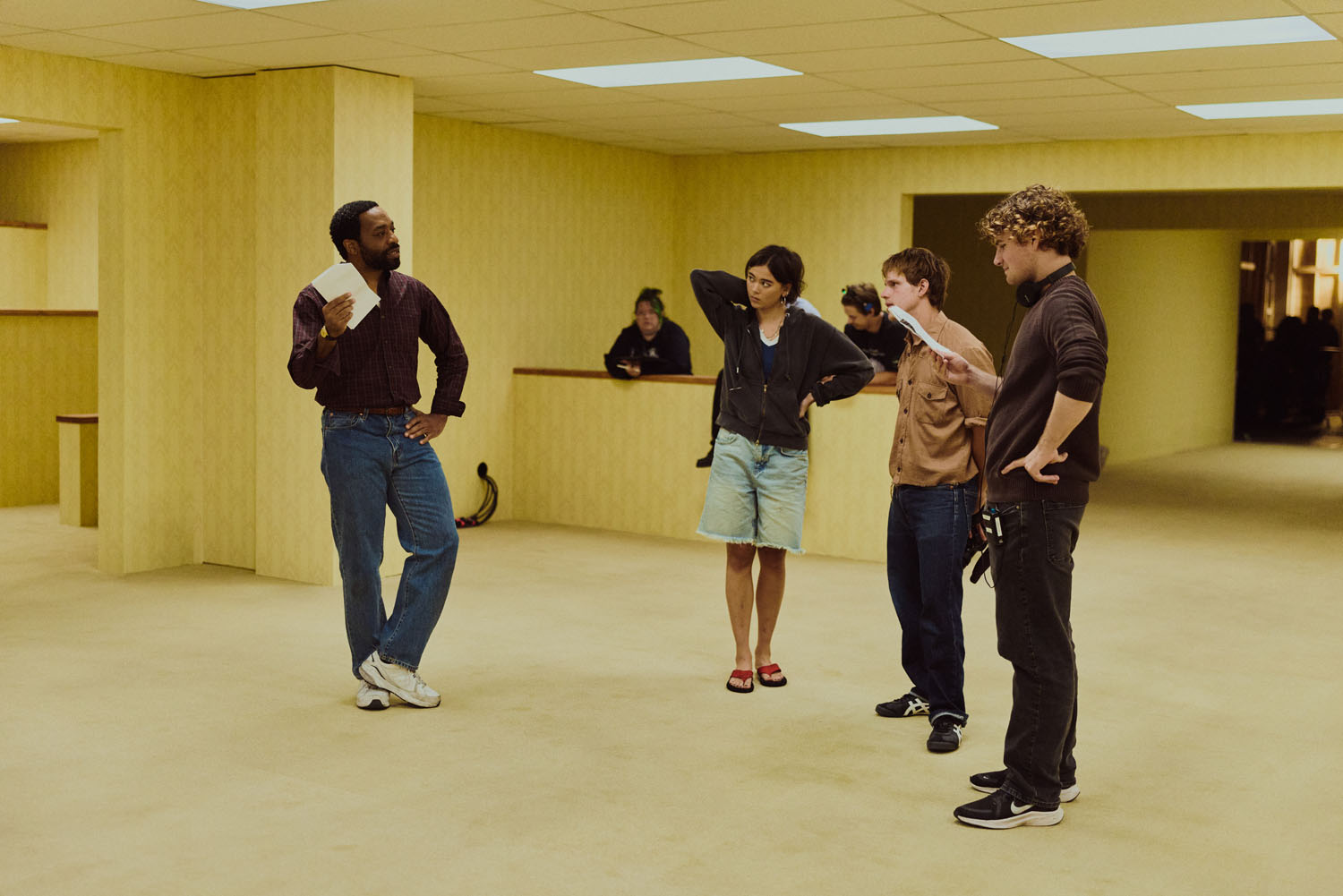 The cast of Backrooms on set with Kane Parsons