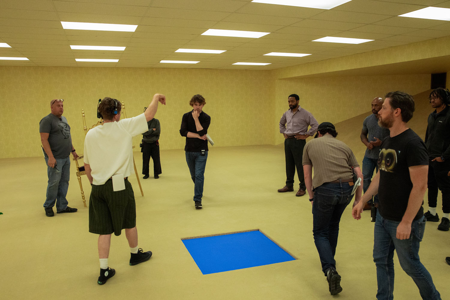 The cast of Backrooms on set with Kane Parsons