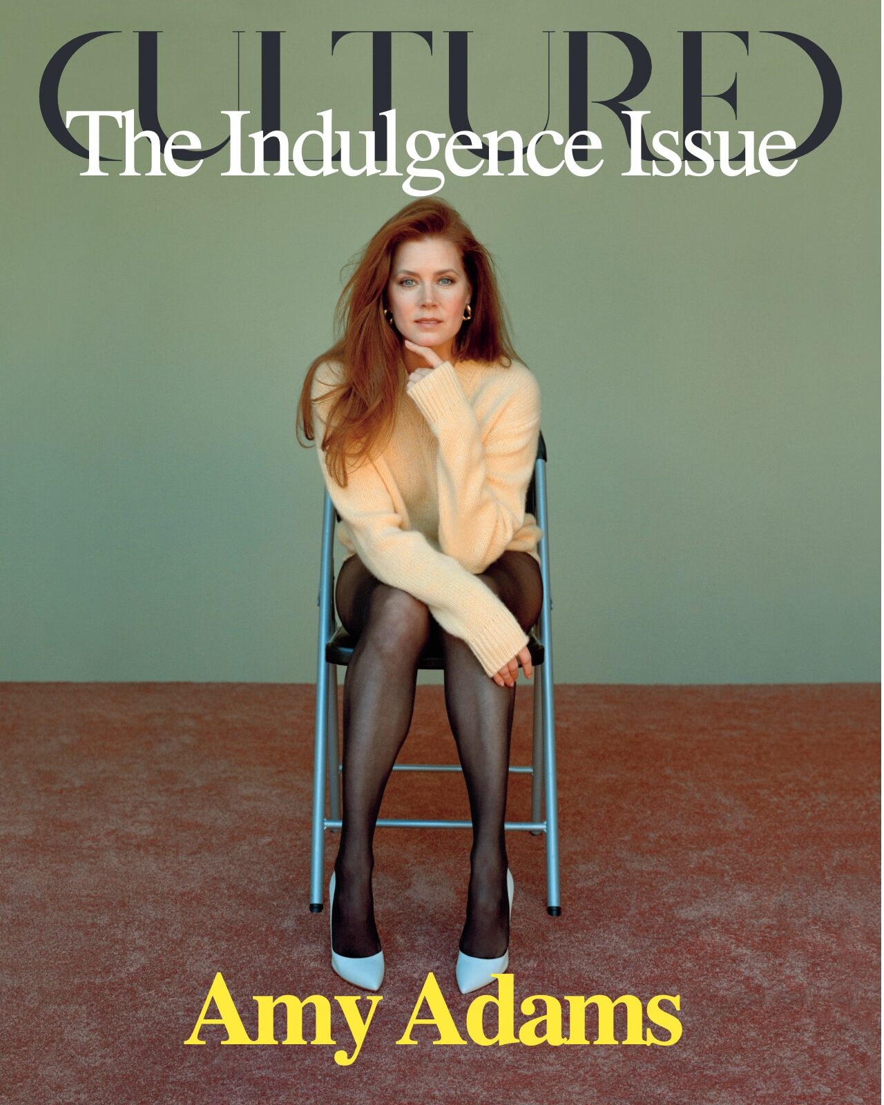 Amy Adams in Los Angeles wearing a sweater by Bottega Veneta, earrings by Engelbert, and shoes by Gianvito Rossi.