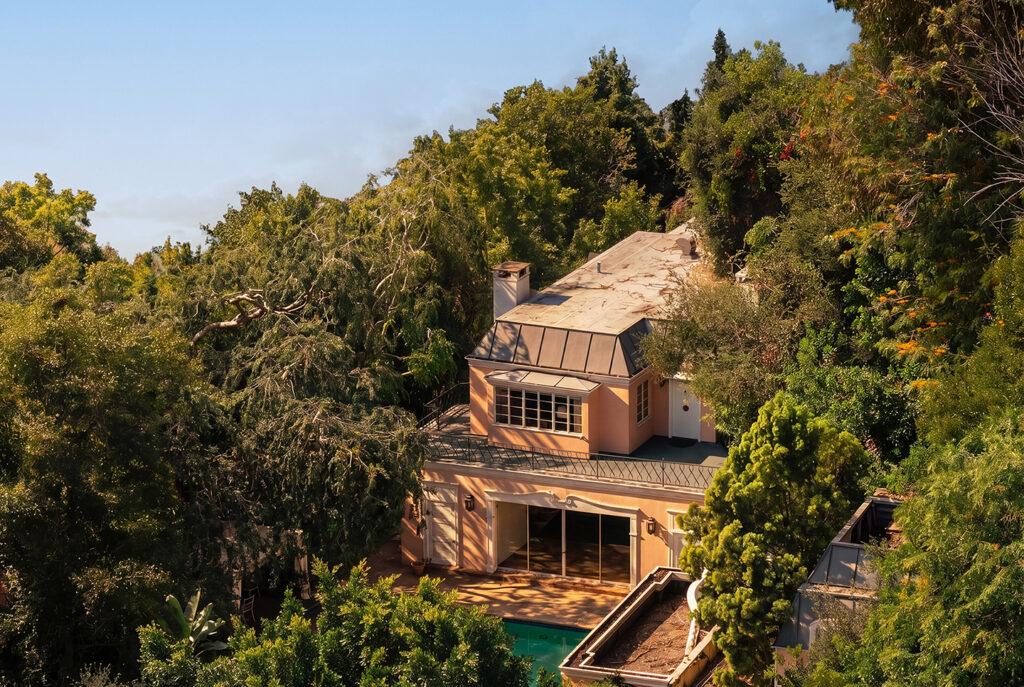 Legendary Hollywood mansion Casa Contenta where movie stars like Marilyn Monroe and Audrey Hepburn by interior designer Tom Douglas partied in the Bel-Air neighborhood of Beverly Hills is on sale for $11 million by real estate mogul Carl Gambino.