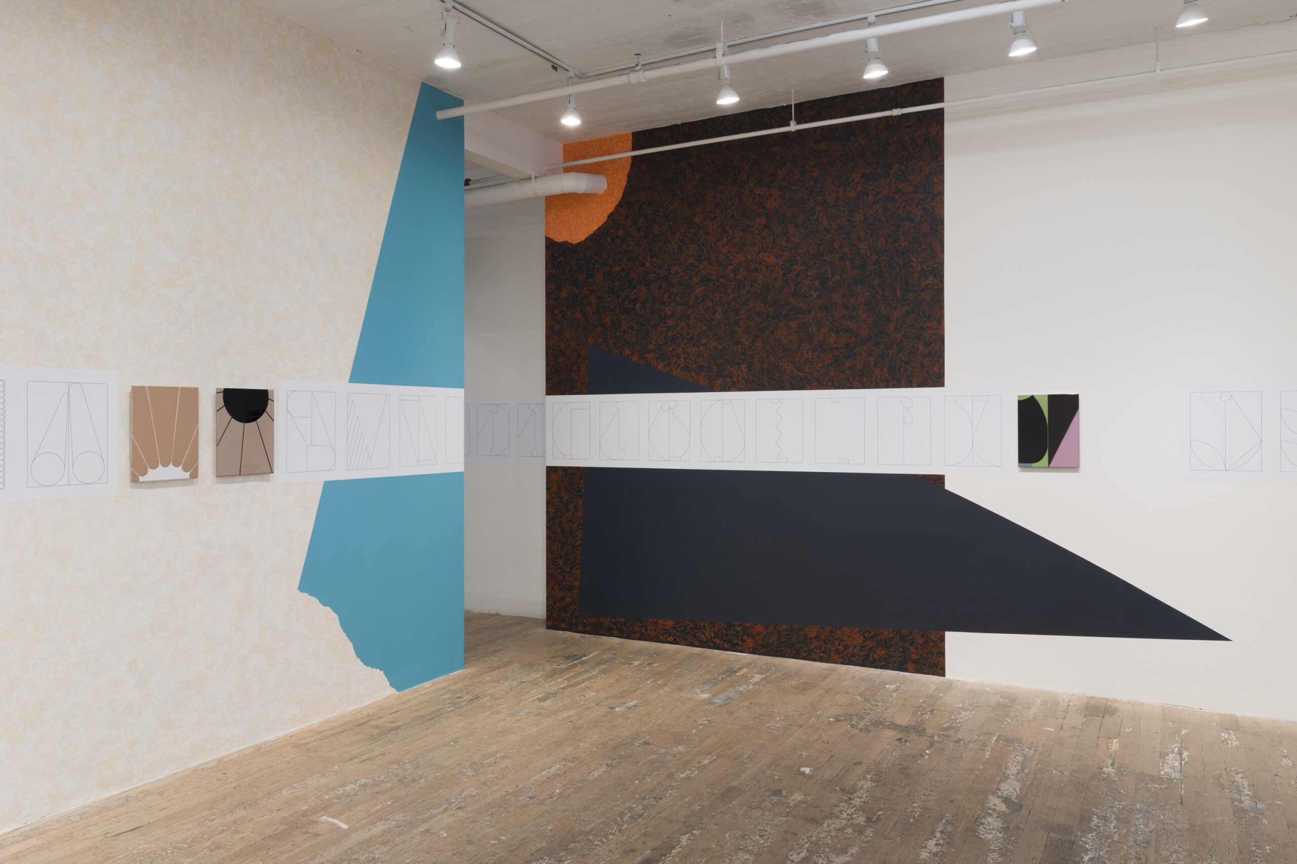 Installation view of Ulrike Müller, "Walkthrough," at Hoffman Donahue in New York, 2026.